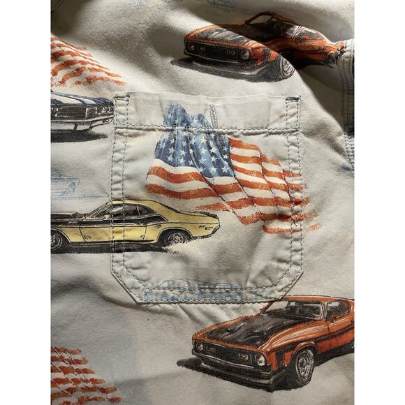 3 for $25-Red Head Shirt Mens Med Button Down Blue Cars USA Flag - Picture 4 of 7